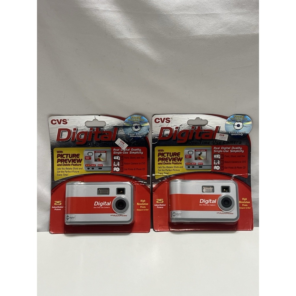 Lot 2 Digital Camera One Time Use Cvs 25 Indoor Outdoor Picture Delete Feature